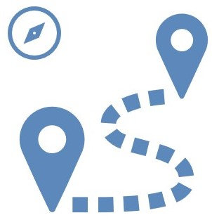 Icon of two location pins connected by dots.